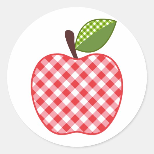 Red Gingham Apple Runder Aufkleber (Vorderseite)