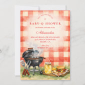 Red Gingham Baby Q Baby Shower Einladung (Vorderseite)
