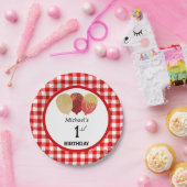 Red Gingham & Balloons 1. Geburtstag Pappteller (Party)