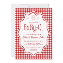 Red Gingham Barbecue Baby-Q Baby Shower Invitation