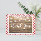 Red Gingham bedankt sich bei der Rustic Wood Event Dankeskarte (Stehend Vorderseite)