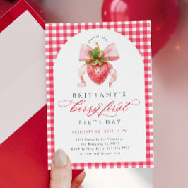 Red Gingham Berry First Birthday Einladung