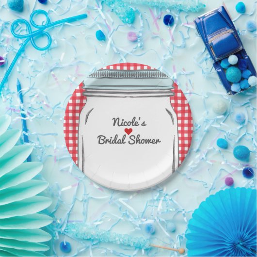 Red Gingham & Blue Mason Jar Rustic Country Party Pappteller (Party)