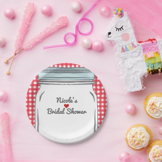 Red Gingham & Blue Mason Jar Rustic Country Party Pappteller (Party)