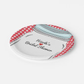 Red Gingham & Blue Mason Jar Rustic Country Party Pappteller (Schrägansicht)