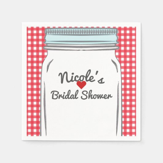 Red Gingham & Blue Mason Jar Rustic Country Party Serviette (Vorderseite)
