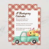 Red Gingham Blue Truck Country Fall Erntedank Einladung (Vorne/Hinten)