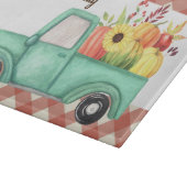 Red Gingham Blue Truck Country Pumpkin Familiennam Schneidebrett (Ecke)