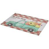 Red Gingham Blue Truck Country Pumpkin Familiennam Schneidebrett (Ecke)