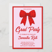 Red Gingham Bow Graduation Party Einladung (Vorderseite)