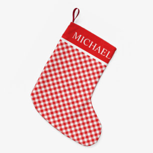 Red Gingham Buffalo Karo Individuelle Name Monogra Kleiner Weihnachtsstrumpf