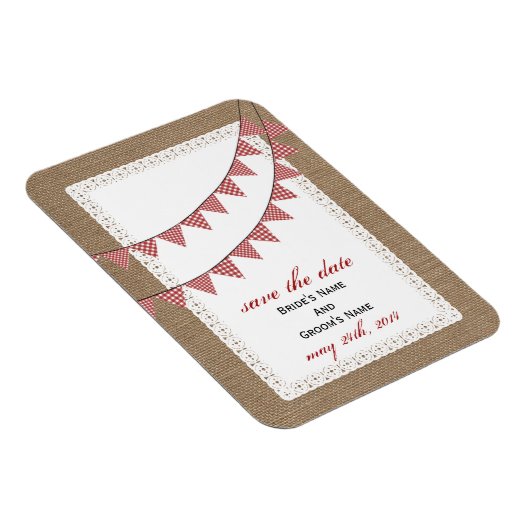 Red Gingham Bunting Burlap wurde Save the Date Ins Magnet (Rechte Seite)