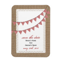 Red Gingham Bunting Burlap wurde Save the Date Ins
