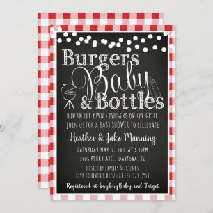 Red Gingham Burgers Bottles Baby Shower Einladung