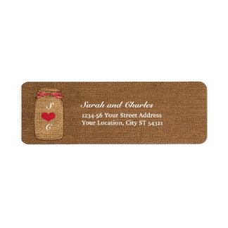 Red Gingham & Burlap Mason Jar Rücksendeadresse