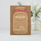 Red Gingham & Burlap Mason Jar UAWG RSVP Karte (Stehend Vorderseite)