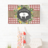 Red Gingham Burlap Pig Floral Birthday Grillen Banner (Insitu)