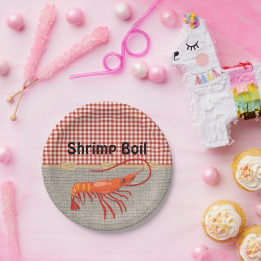 Red Gingham Burlap Rope Shrimp Boil Party Pappteller (Party)