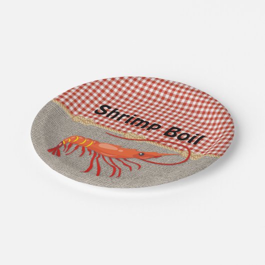 Red Gingham Burlap Rope Shrimp Boil Party Pappteller (Schrägansicht)