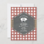 Red Gingham Chalkboard Pig Burlap Grillen Einladung (Vorderseite)