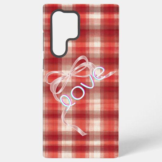 Red Gingham Check Love Ribbon Phone Case Samsung Galaxy Hülle (Rückseite)