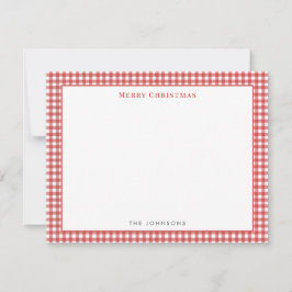 Red gingham Check Merry Christmas Note Card Dankeskarte
