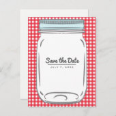 Red Gingham Checked Rustic Country Save the Date Ankündigungspostkarte (Vorne/Hinten)
