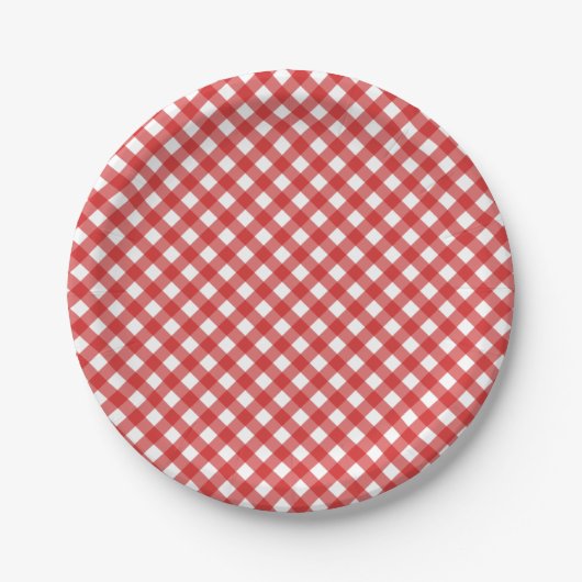 Red Gingham Checkered GRILLEN Party Pappteller (Vorderseite)