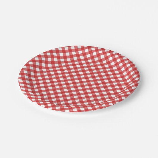 Red Gingham Checkered GRILLEN Party Pappteller (Schrägansicht)