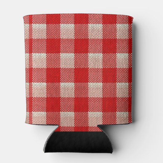 Red Gingham Checkered Pattern Burlap Look Dosenkühler (Rückseite)