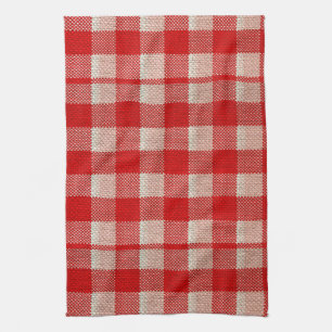 Red Gingham Checkered Pattern Burlap Look Geschirrtuch