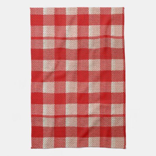 Red Gingham Checkered Pattern Burlap Look Geschirrtuch (Vertikal)