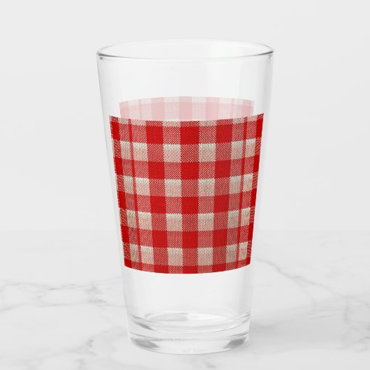 Red Gingham Checkered Pattern Burlap Look Glas (Rückseite)