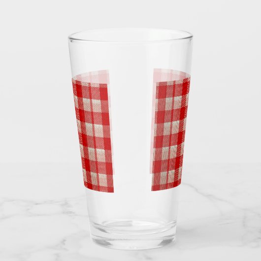 Red Gingham Checkered Pattern Burlap Look Glas (Rechts)