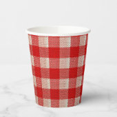 Red Gingham Checkered Pattern Burlap Look Pappbecher (Links)