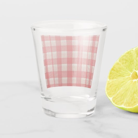 Red Gingham Checkered Pattern Burlap Look Schnapsglas (Rückseite)