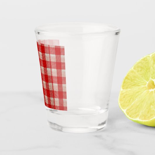 Red Gingham Checkered Pattern Burlap Look Schnapsglas (Rechts)