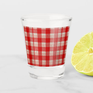 Red Gingham Checkered Pattern Burlap Look Schnapsglas