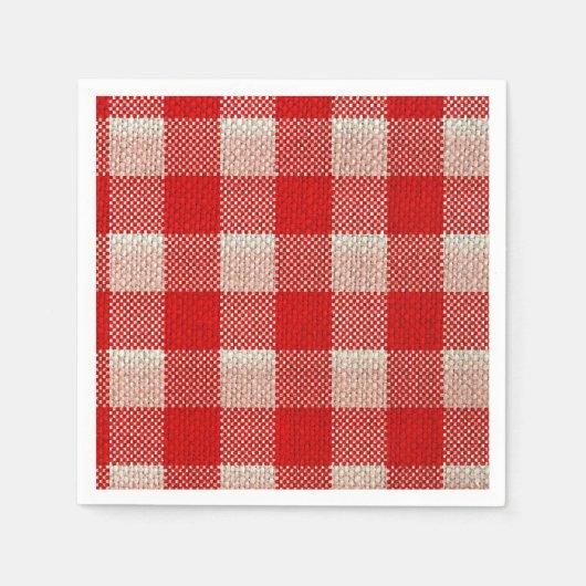 Red Gingham Checkered Pattern Burlap Look Serviette (Vorderseite)