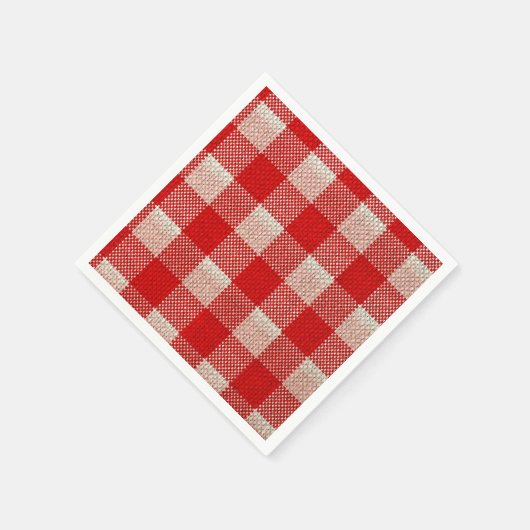 Red Gingham Checkered Pattern Burlap Look Serviette (Ecke)