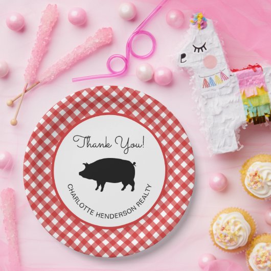 Red Gingham Checkered Pig Roast GRILLEN Party Pappteller (Party)