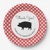 Red Gingham Checkered Pig Roast GRILLEN Party Pappteller (Vorderseite)