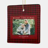 Red Gingham Christmas Foto Keramikornament (Links)