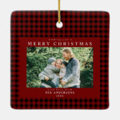 Red Gingham Christmas Foto Keramikornament (Rückseite)