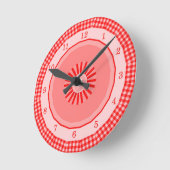 Red Gingham Country Checks Numbered Runde Wanduhr (Winkel)