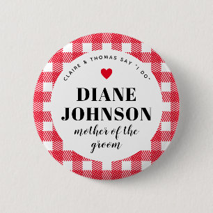 Red Gingham Country Chic Wedding Party Button