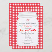 Red Gingham Country Rustic Mason Jar Einladung (Vorne/Hinten)