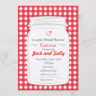 Red Gingham Country Rustic Mason Jar Einladung