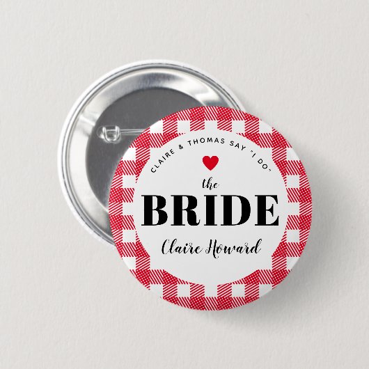 Red Gingham Country Wedding the Bride's Name Button (Vorne & Hinten)