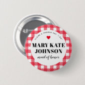 Red Gingham Country Wedding Trauzeugin Name Button (Vorne & Hinten)